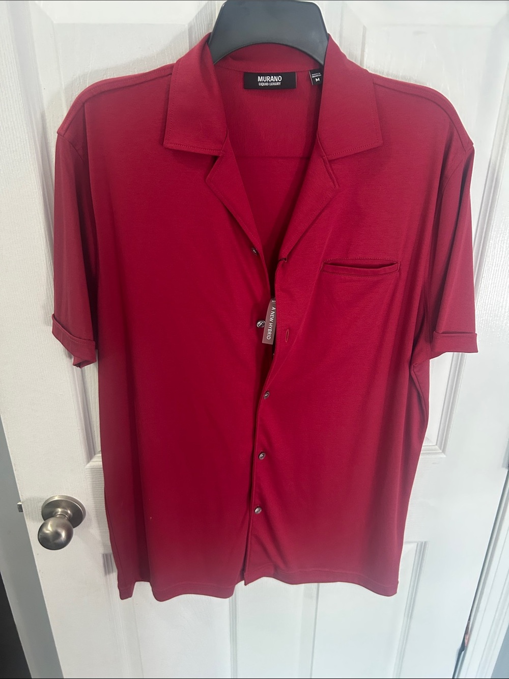 Murano Men's Short-Sleeve Casual Button-Down Shirt — Deep Red